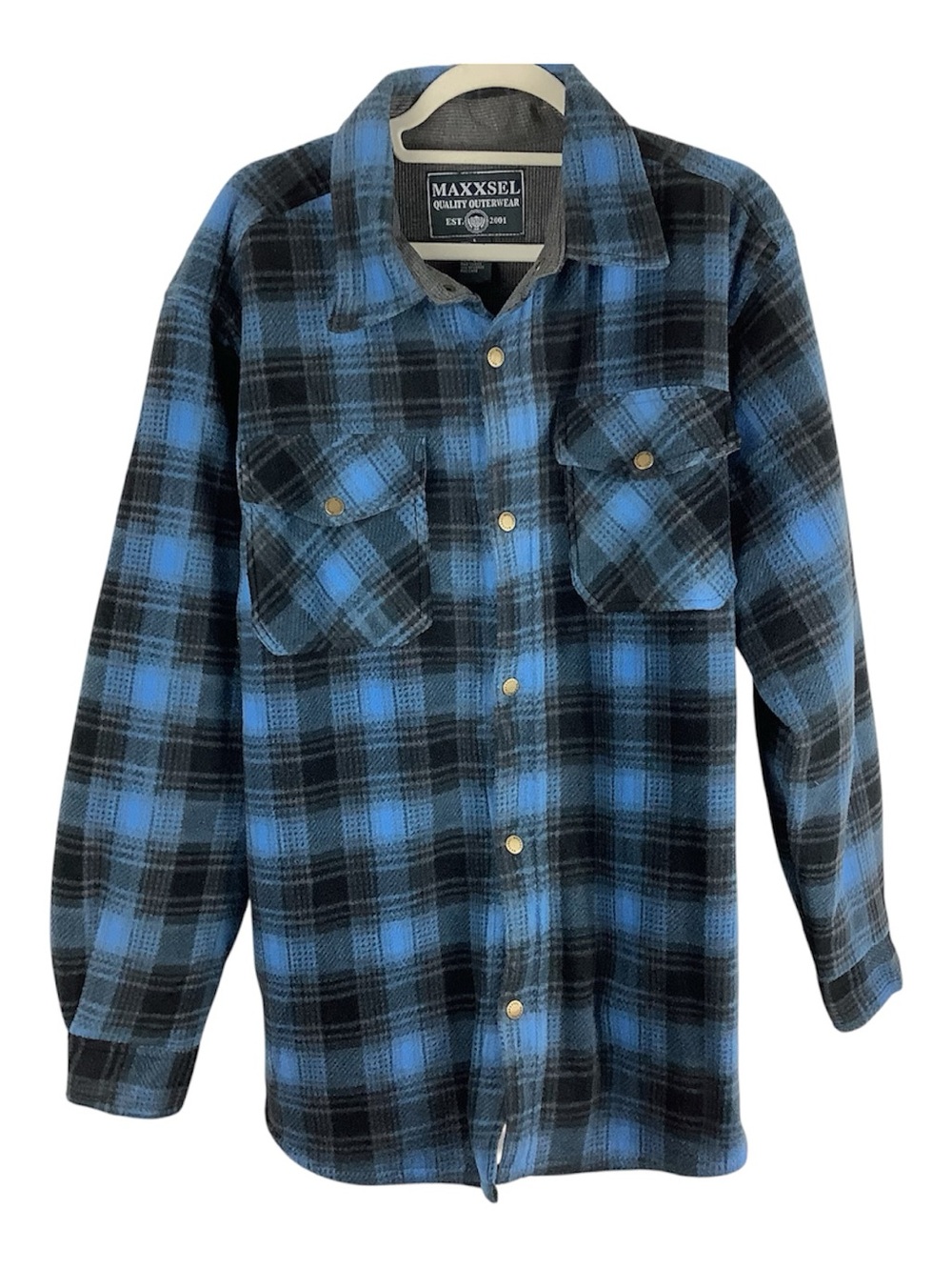Maxxsel Blue Plaid Flannel Jacket Thermal Lined Size Large